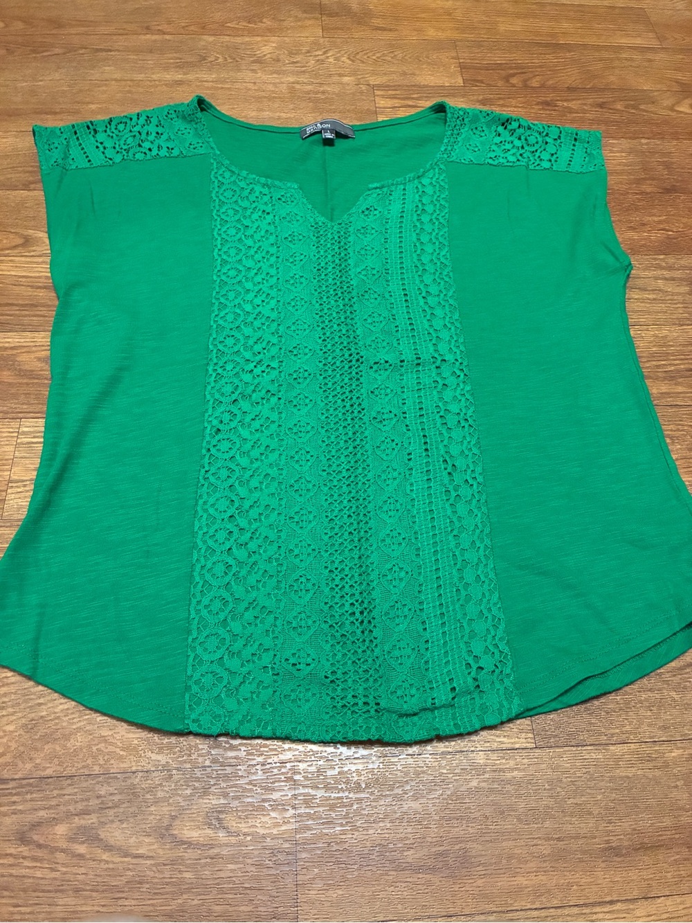 Women's 89th & Madison Kelly Green Crochet-Panel Top Size Large